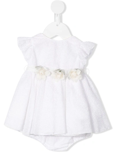 La Stupenderia Babies' Gloria Floral Belt Lace Dress Set In White