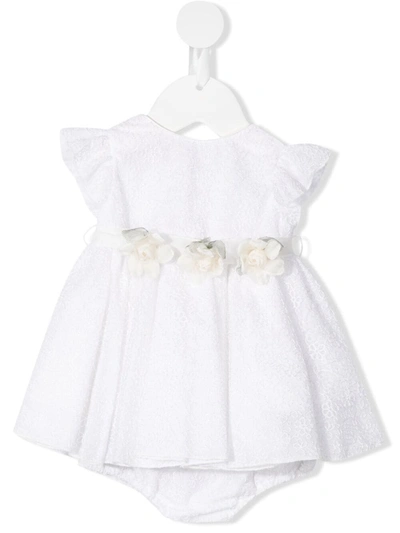La Stupenderia Babies' Gloria Floral Belt Lace Dress Set In 白色