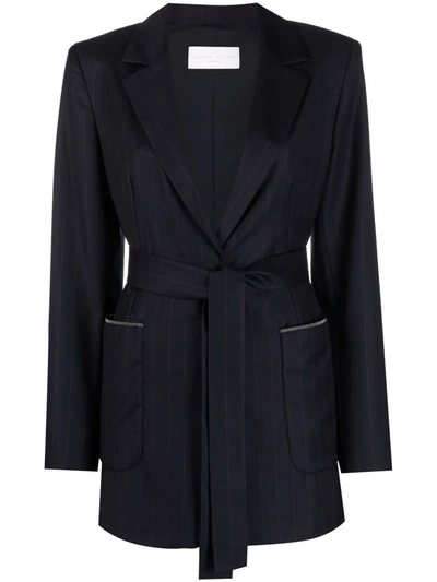 Fabiana Filippi Pinstripe Tied-waist Blazer In Blue