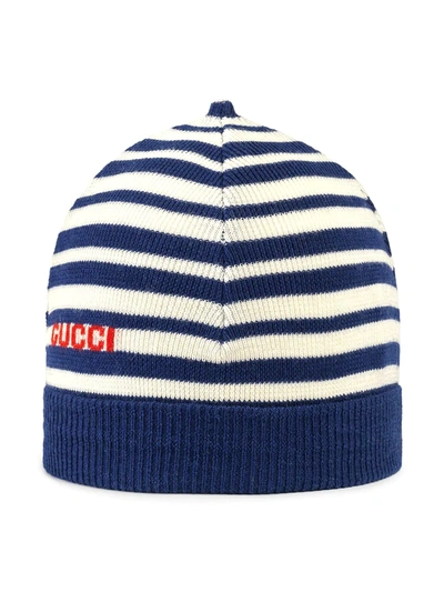 Gucci Babies' Intarsia-knit Logo Beanie In Blue