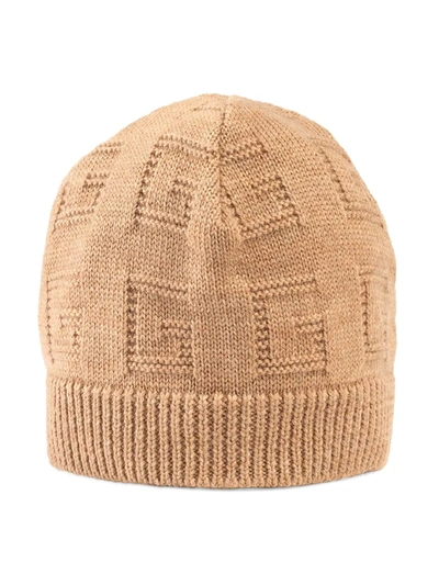 Gucci Kids' Intarsia-knit Beanie Hat In Brown