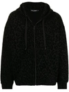 Dolce & Gabbana Leopard-print French Cotton-terry Hooded Zip-up Sweatshirt In Schwarz