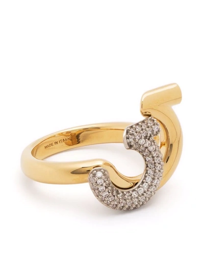 Ferragamo Gancini Crystal-embellished Ring In Gold