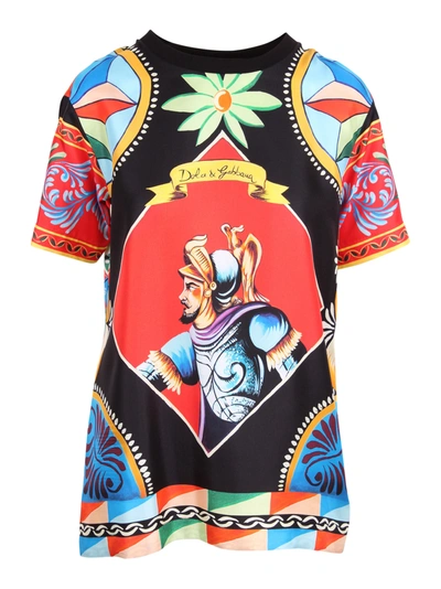 Dolce & Gabbana Short-sleeved Carretto-print Twill T-shirt In Multicolor