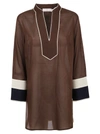 TORY BURCH COLOR-BLOCKED TUNIC,83944 201 DEEP CHOCOLATE NEW IVORY TORY NAVY