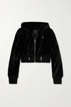 GIVENCHY CROPPED EMBELLISHED CRUSHED-VELVET HOODIE