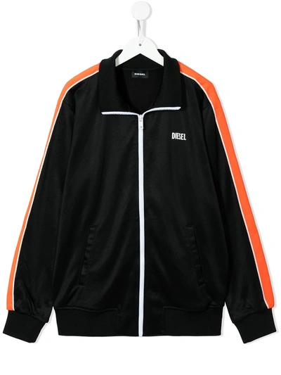 Diesel Teen Logo-print Zip-up Track Jacket In Black