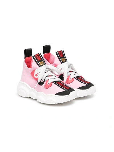 Moschino Kids' Logo-print Lace-up Trainers In Pink
