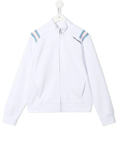 Karl Lagerfeld Teen Logo-patch Zip-up Track Jacket In White