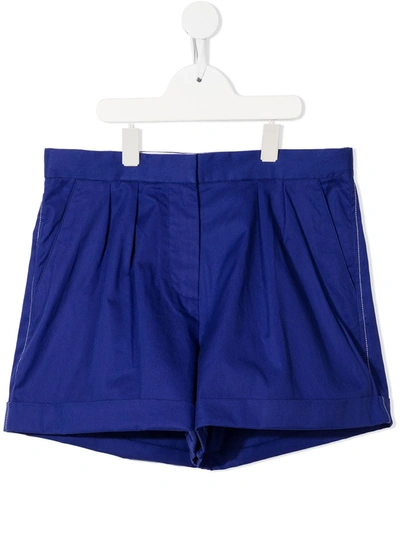 Marni Teen Pleated Logo-detail Shorts In Blue