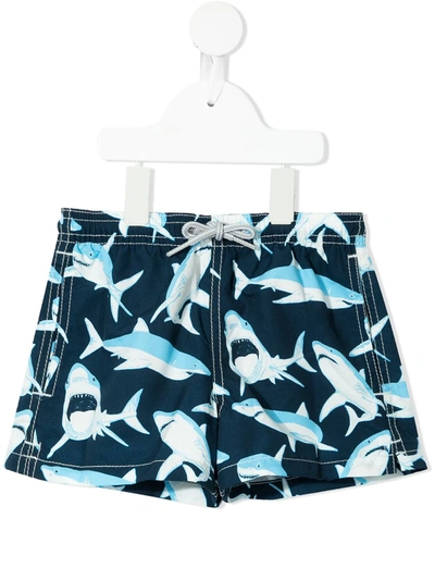 Mc2 Saint Barth Kids' Shark-print Swim Shorts In Blue