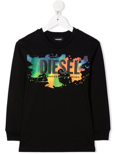 Diesel Kids' Graphic-print Long-sleeve T-shirt In Black