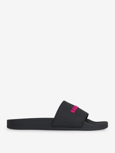 Balenciaga Logo Slide Sandals In Black