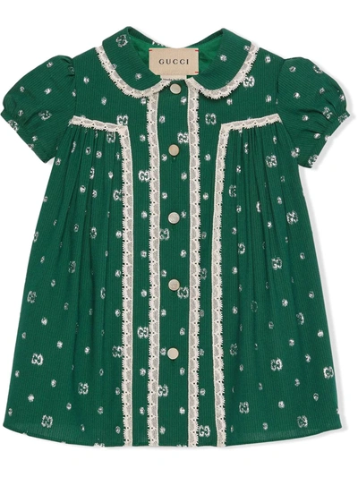Gucci Babies' Lace-detail Short-sleeve Dress In Green