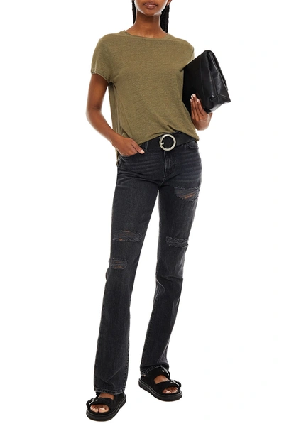 Frame Le Mini Boot Distressed High-rise Bootcut Jeans In Black