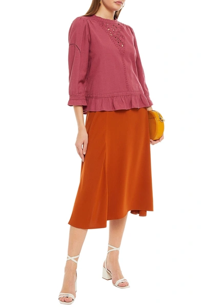 Ba&sh Broderie Anglaise-trimmed Cotton And Linen-blend Top In Antique Rose