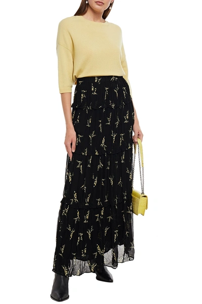 Ba&sh Margarita Tiered Floral-print Georgette Midi Skirt In Black