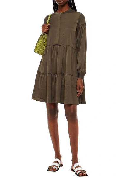 Samsoe & Samsoe Gathered Hammered Stretch-satin Mini Dress In Green