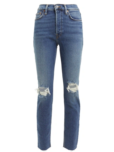 Re/done High-rise Ankle Crop Jeans In Blue