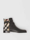Burberry Equestrian Buckle Vintage Check Ankle Booties In Black/archive Beige
