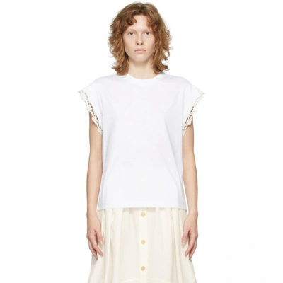 Chloé + Net Sustain Guipure Lace-trimmed Organic Cotton-jersey Top In White