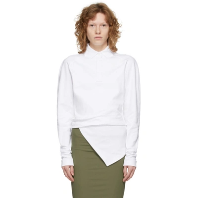 Attico Asymmetric-hem Long-sleeve Polo Shirt In White