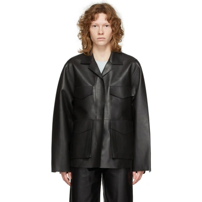 Totême Zipped Wide-sleeve Leather Jacket In Black