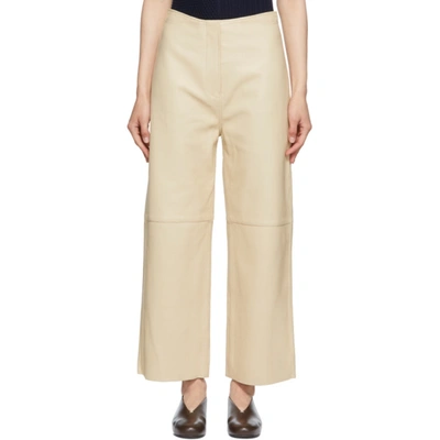 Totême Beige Leather Wide Trousers In 191 Cava