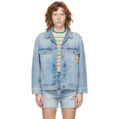 Gucci Oversized Cat Patch Denim Jacket In Light Blue/mix ModeSens