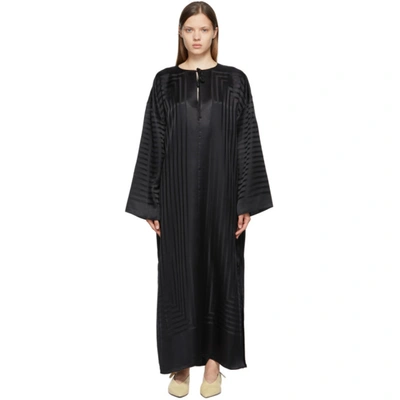 Totême Long-sleeve Monogram Silk Caftan Dress In Black 200