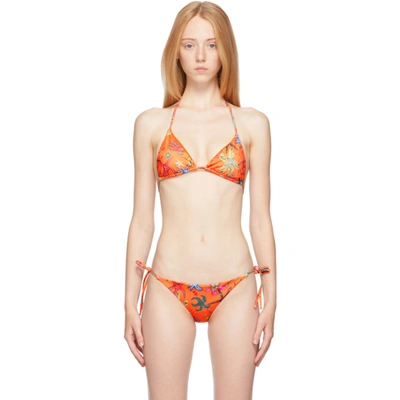 Versace Trésor De La Mer Triangle Bikini Top In Arancione Multicolor