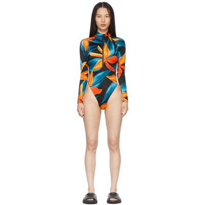 Louisa Ballou Black & Orange Springsuit One-piece Swimsuit In Fire Flower