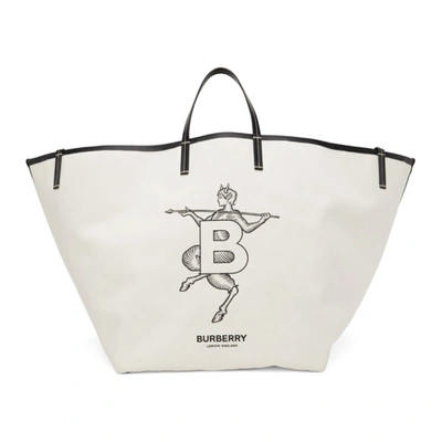 Burberry Ssense Exclusive White Mythical Alphabet Xl 'b' Faun Beach Tote