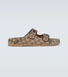 Gucci Men's Sideline Monogram Slide Sandals In Brown