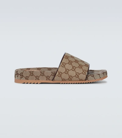 Gucci Gg-print Canvas Sliders In Brown/oth
