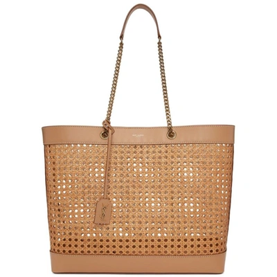 Saint Laurent Shopping Leather-trim Rattan Tote Bag In Brown