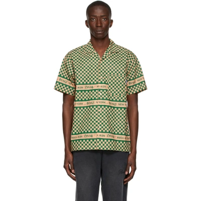Awake Ny Green & Beige Checkerboard Logo Short Sleeve Shirt In Khaki