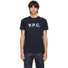 Apc Blue Cotton T-shirt With Logo Print In Dark Navy