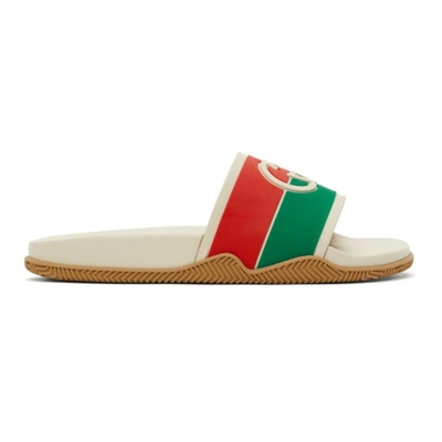 Gucci Off-white Interlocking G Flat Sandals In Multicolor