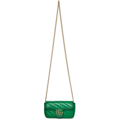 Gucci Green Matelassé Super Mini Gg Marmont Bag In Emerald