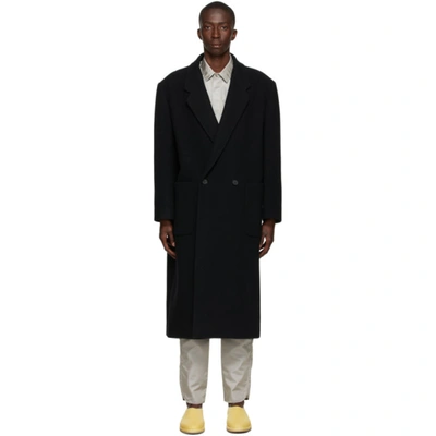 Fear Of God Double-breasted Melton Wool Overcoat In Black