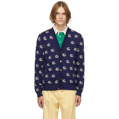 Gucci Gg Knit Cotton Jacquard Cardigan In Blue