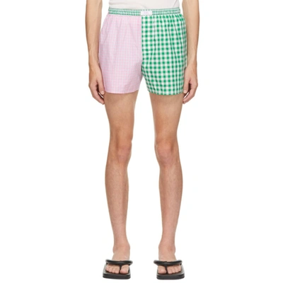 Erl Pink & Green Wide Stripe Shorts In Multicoloured