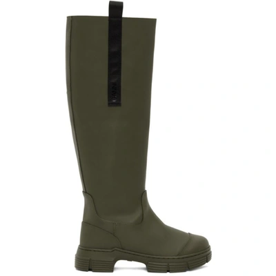 Ganni Khaki Recycled Rubber Country Boots In Green,black