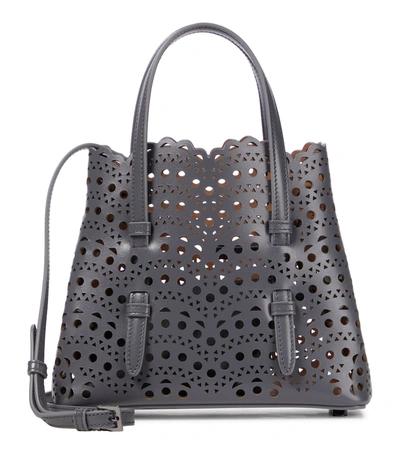 Alaïa Mina 20 Mini Laser-cut Leather Tote In Cendre