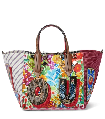Christian Louboutin Caracaba Small Leather-trimmed Appliquéd Patchwork Canvas Tote In Multicolore