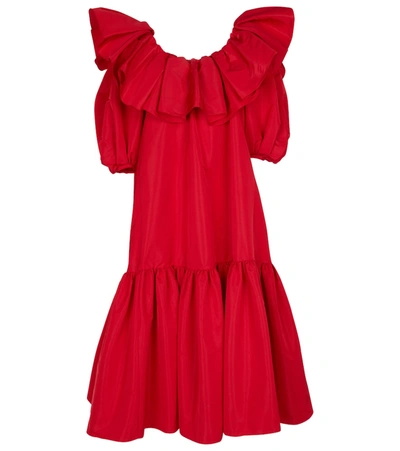 Alexander Mcqueen Ruffle Puff Sleeve Drop Waist Midi Dress In Welsh Red