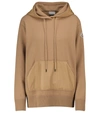 Moncler Logo-patch Panelled Wool-blend Hooded Sweater In Brown
