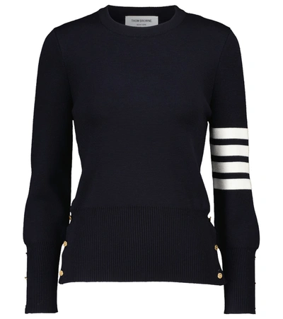 Thom Browne Crewneck Wool Sweater With Signature Stripes In Blue