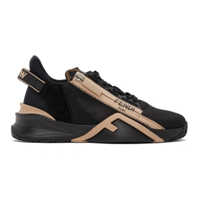 Fendi Flow Logo-print Zipped Leather Trainers In Black